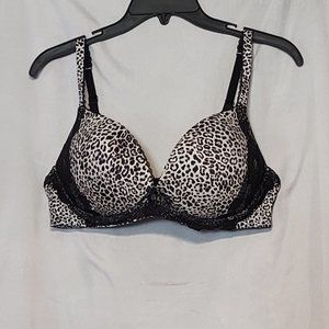 Victoria’s Secret size 38C Leopard Print black lace bra with padded cups.